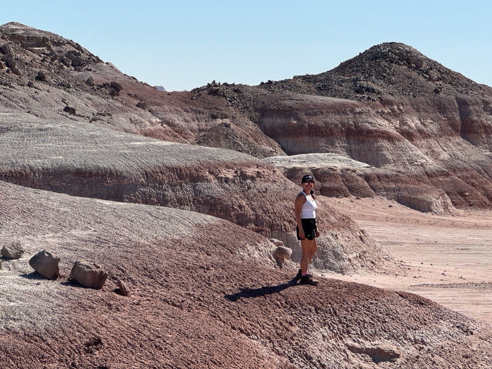 Walking through red badlands